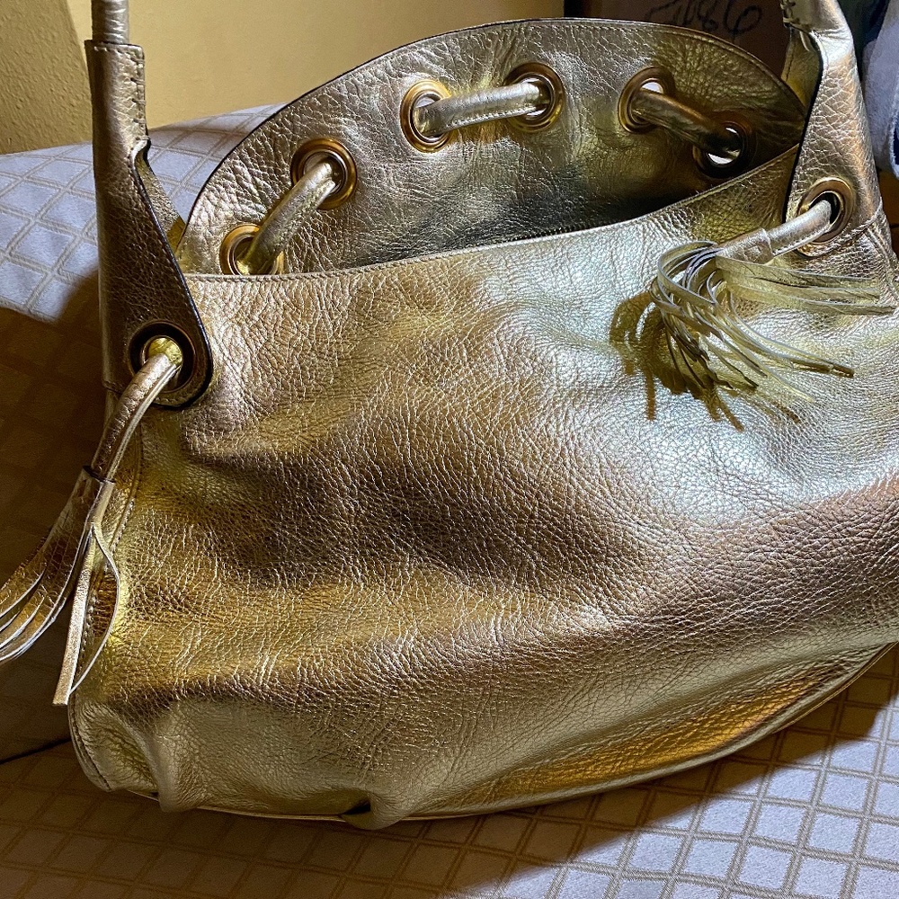 Abro Genuine Leather Gold Handbag